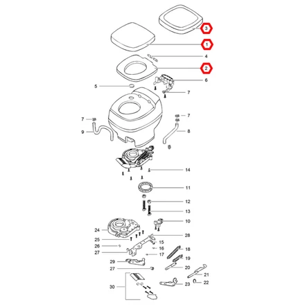 Thetford kansi + istuinrengas AM Starlite, valkoinen - Aqua Magic varaosat - 6861 - 1