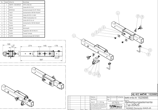 AMC Vario palkkikiinnitys AL-KO150KG 20A24 20A2400000 - Ilmajousisarjat/iskunvaimentimet - 13141 - 1