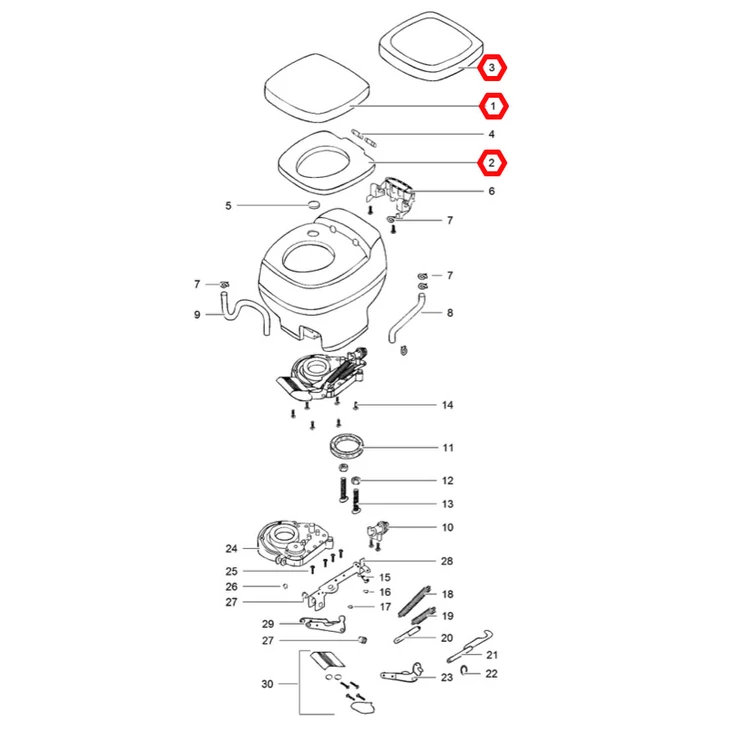 Thetford kansi + istuinrengas AM Starlite, valkoinen - Aqua Magic varaosat - 6861 - 1