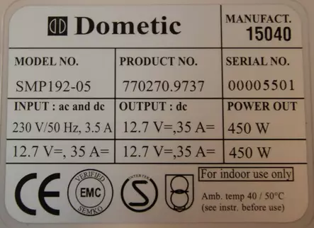 Muuntaja Dometic 450VA 230V->12V 770270.9725, 70270.9737, SMP192-05 - HOBBY VARAOSAT - 6065 - 2