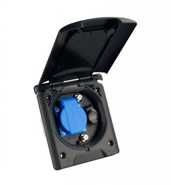 Rasia 230V+12V+tv+sat, upotettava musta ulosottorasia - Sähkörasiat, pistokkeet - 17046 - 1