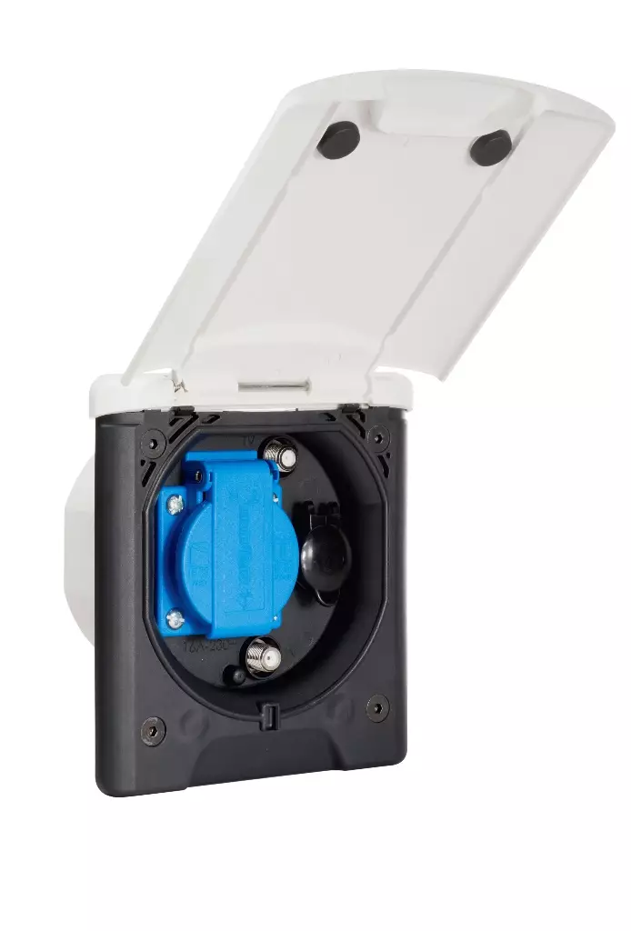 Rasia 230V+12V+tv+sat, upotettava valkoinen, ulosottorasia - Sähkörasiat, pistokkeet - 6937 - 1